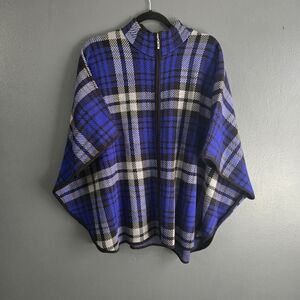 Allison Daley Blue and Black Full Zip Plaid Cape